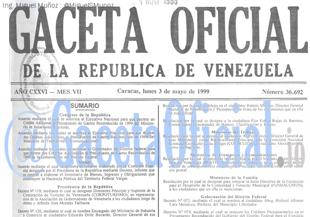 Gaceta Oficial 36692 del 3 Mayo 1999