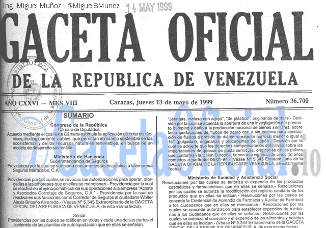 Gaceta Oficial 36700 del 13 Mayo 1999