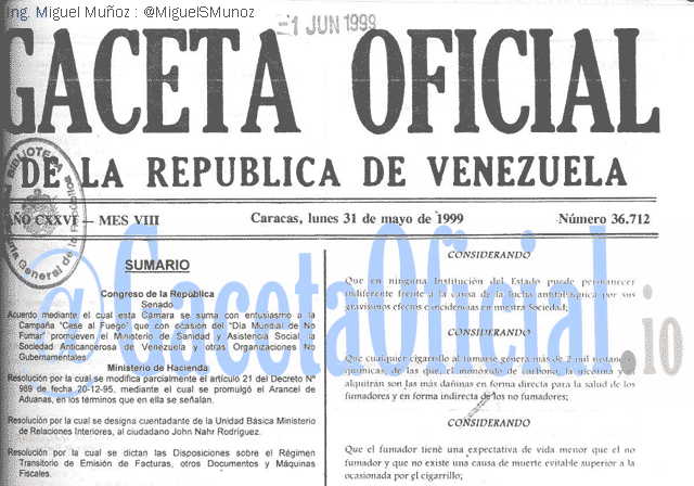 Gaceta Oficial 36712 del 31 Mayo 1999