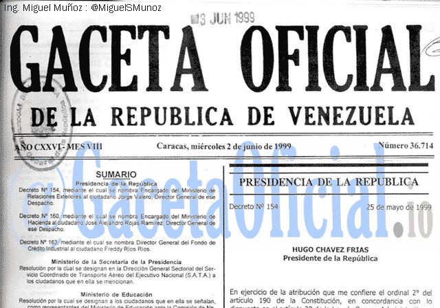 Gaceta Oficial 36714 del 2 Junio 1999