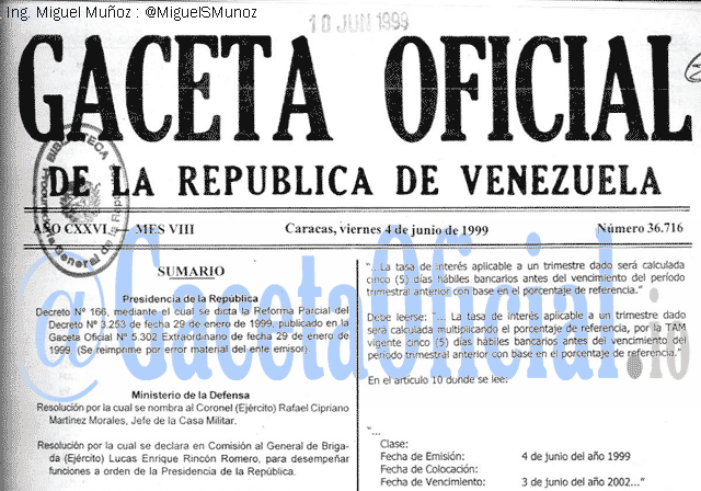 Gaceta Oficial 36716 del 4 Junio 1999
