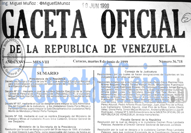 Gaceta Oficial 36718 del 8 Junio 1999
