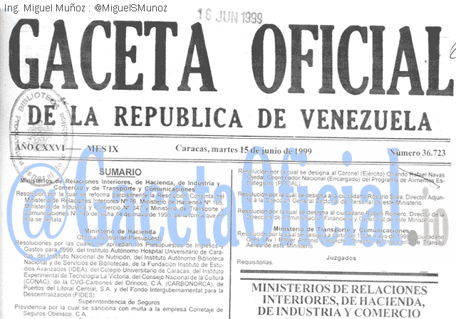 Gaceta Oficial 36723 del 15 Junio 1999