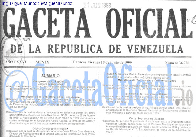 Gaceta Oficial 36726 del 18 Junio 1999