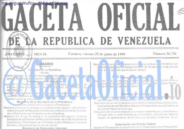 Gaceta Oficial 36730 del 25 Junio 1999