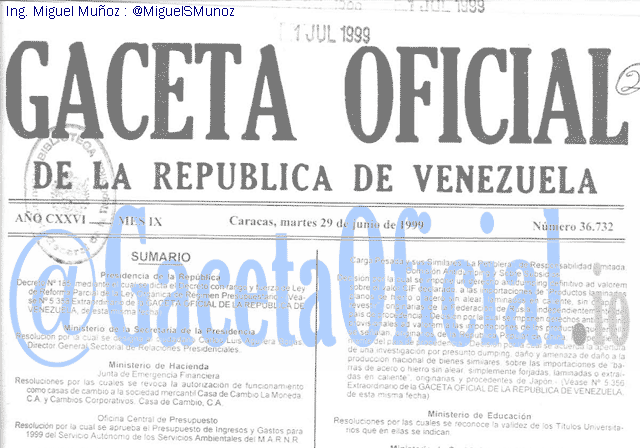 Gaceta Oficial 36732 del 29 Junio 1999