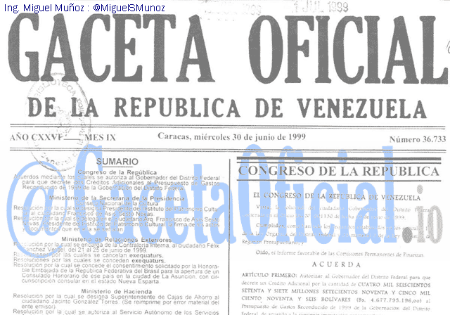 Gaceta Oficial 36733 del 30 Junio 1999