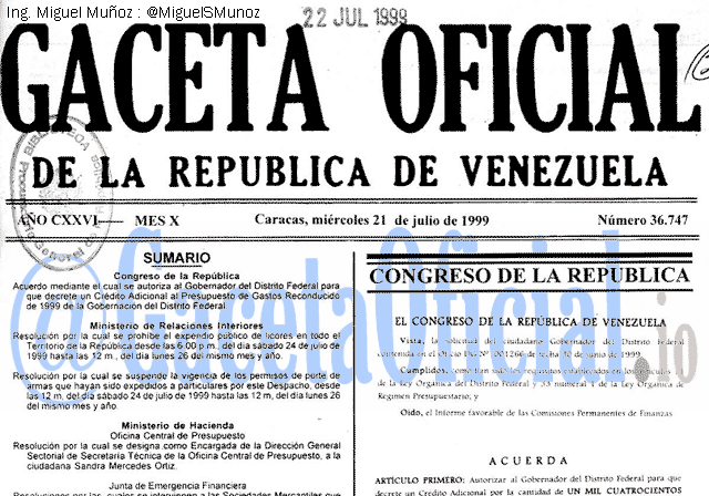 Gaceta Oficial 36747 del 21 Julio 1999