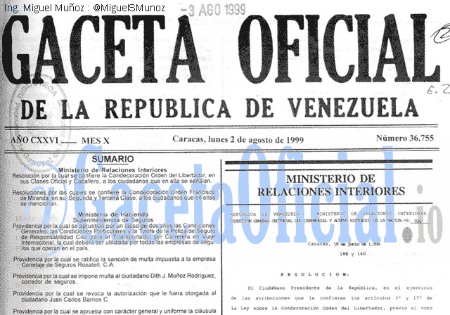 Gaceta Oficial 36755 del 2 Agosto 1999