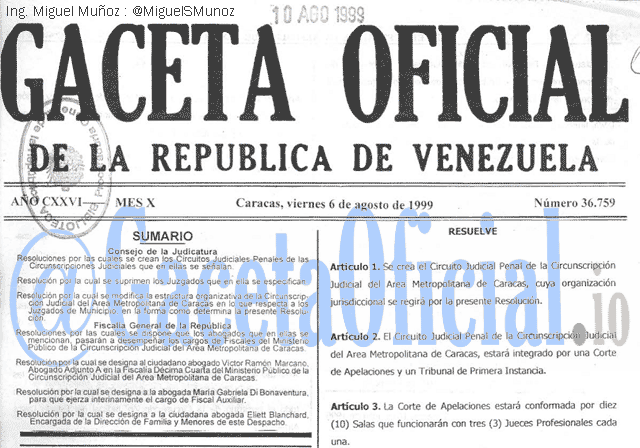 Gaceta Oficial 36759 del 6 Agosto 1999
