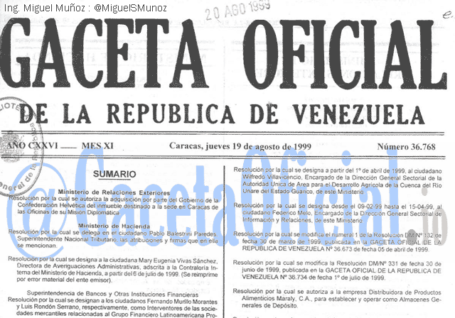 Gaceta Oficial 36768 del 19 Agosto 1999