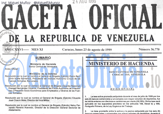 Gaceta Oficial 36770 del 23 Agosto 1999