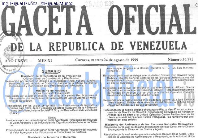 Gaceta Oficial 36771 del 24 Agosto 1999