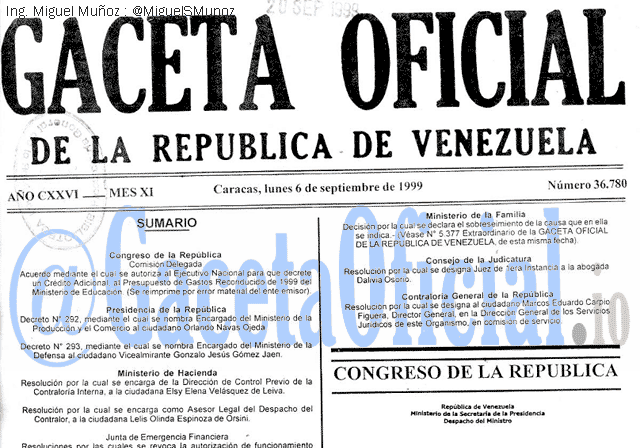 Gaceta Oficial 36780 del 6 Septiembre 1999