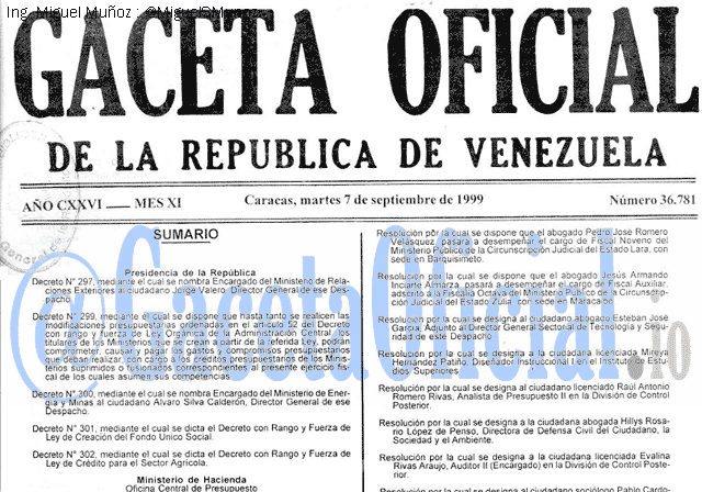 Gaceta Oficial 36781 del 7 Septiembre 1999