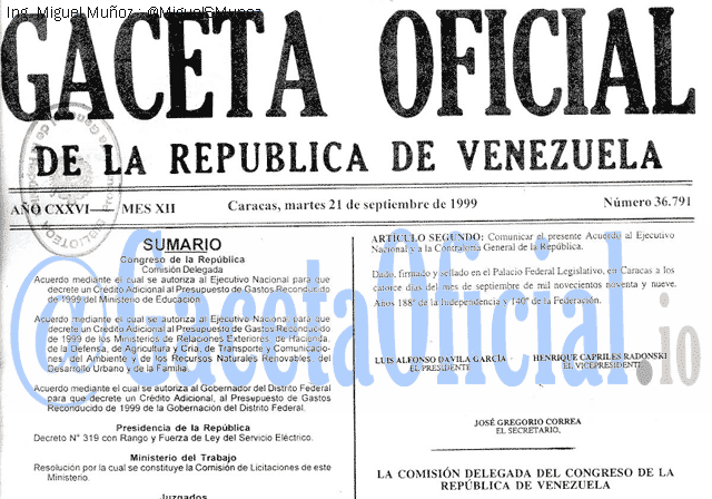 Gaceta Oficial 36791 del 21 Septiembre 1999