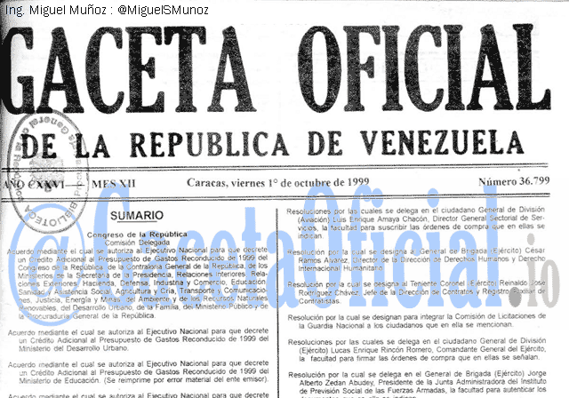 Gaceta Oficial 36799 del 1 Octubre 1999