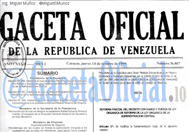 Gaceta Oficial 36807 del 14 Octubre 1999