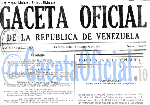 Gaceta Oficial 36809 del 18 Octubre 1999