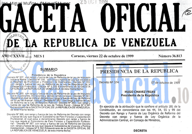 Gaceta Oficial 36813 del 22 Octubre 1999