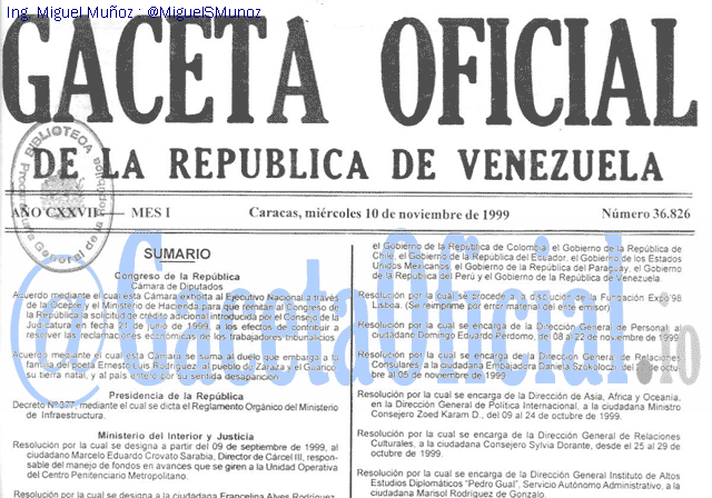 Gaceta Oficial 36826 del 10 Noviembre 1999