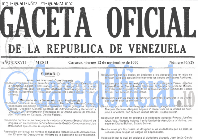Gaceta Oficial 36828 del 12 Noviembre 1999