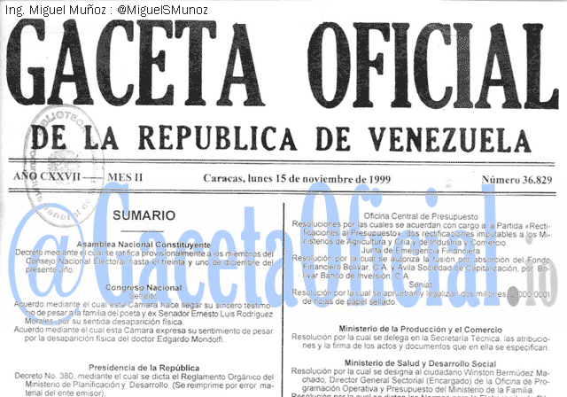 Gaceta Oficial 36829 del 15 Noviembre 1999
