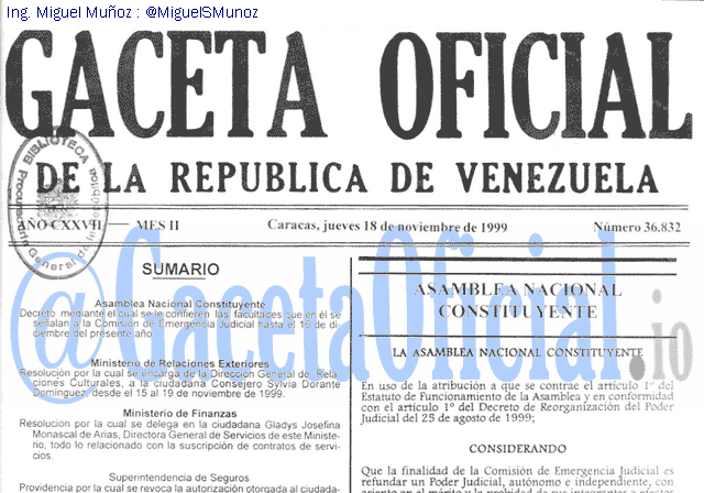 Gaceta Oficial 36832 del 18 Noviembre 1999