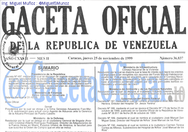 Gaceta Oficial 36837 del 25 Noviembre 1999