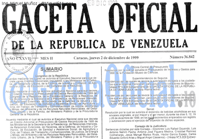 Gaceta Oficial 36842 del 2 Diciembre 1999