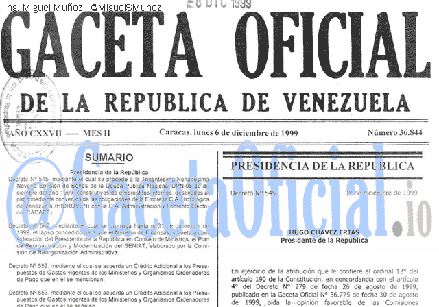 Gaceta Oficial 36844 del 6 Diciembre 1999