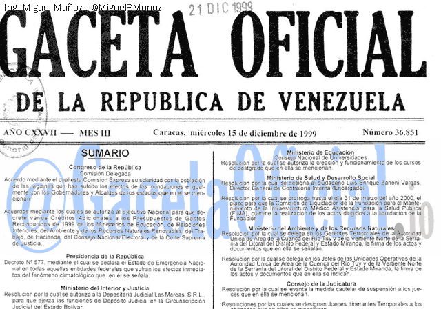 Gaceta Oficial 36851 del 15 Diciembre 1999