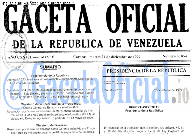 Gaceta Oficial 36854 del 21 Diciembre 1999