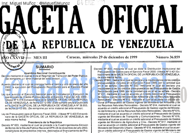 Gaceta Oficial 36859 del 29 Diciembre 1999