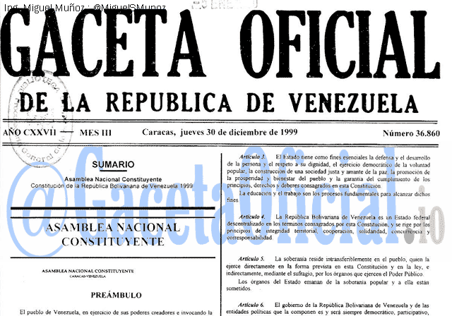 Gaceta Oficial 36860 del 30 Diciembre 1999