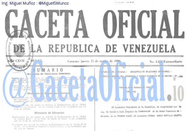 Gaceta Oficial 4172 del 15 Marzo 1990