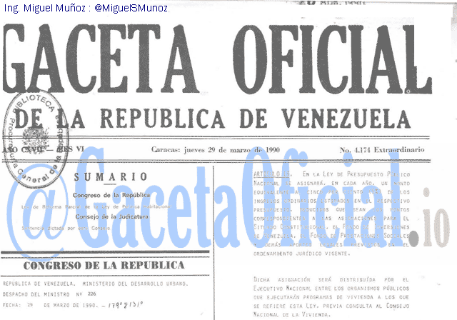 Gaceta Oficial 4174 del 29 Marzo 1990