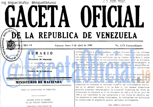Gaceta Oficial 4178 del 9 Abril 1990