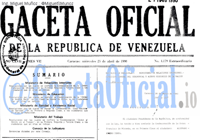 Gaceta Oficial 4179 del 25 Abril 1990