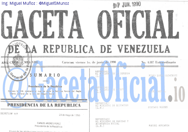 Gaceta Oficial 4187 del 1 Junio 1990