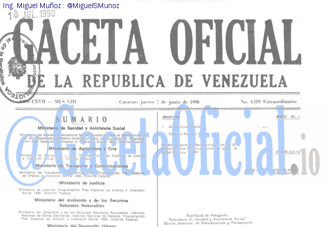 Gaceta Oficial 4189 del 7 Junio 1990