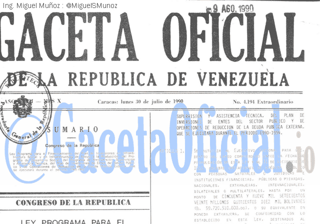 Gaceta Oficial 4194 del 30 Julio 1990