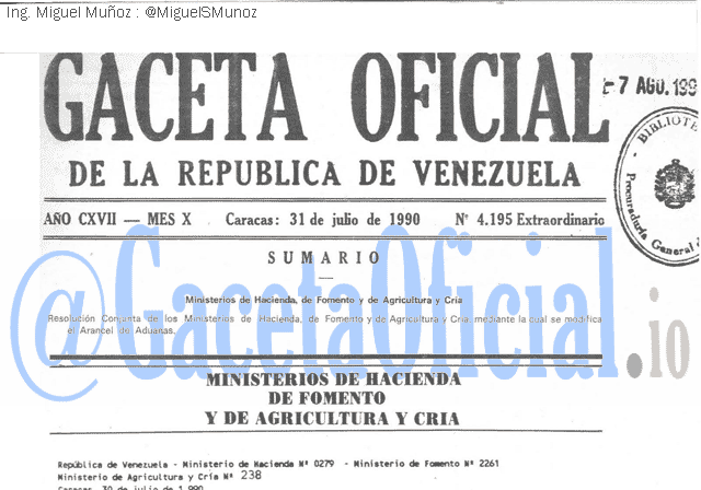 Gaceta Oficial 4195 del 31 Julio 1990