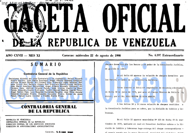 Gaceta Oficial 4197 del 22 Agosto 1990