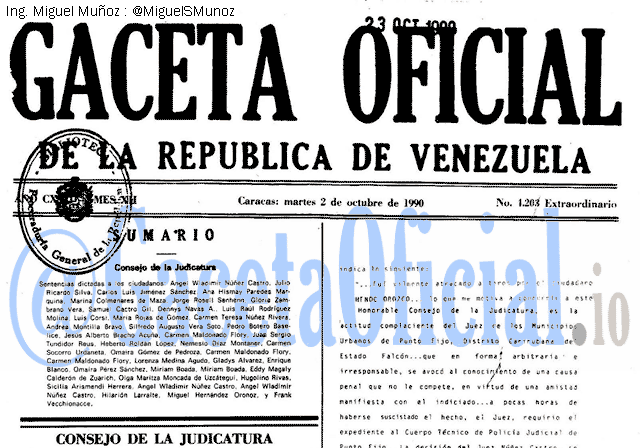 Gaceta Oficial 4203 del 2 Octubre 1990