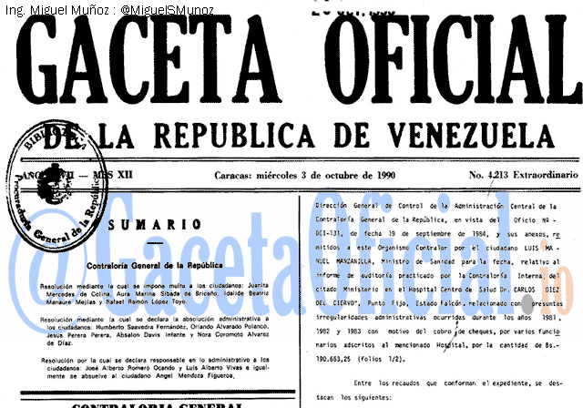 Gaceta Oficial 4213 del 3 Octubre 1990