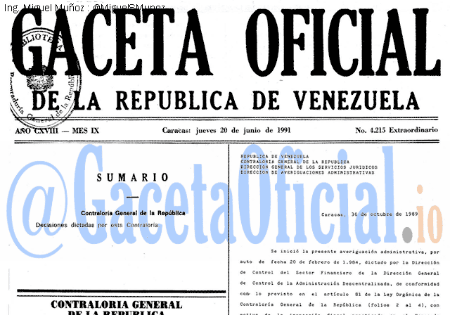 Gaceta Oficial 4215 del 20 Junio 1991