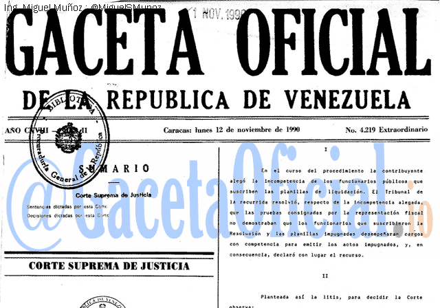 Gaceta Oficial 4219 del 12 Noviembre 1990