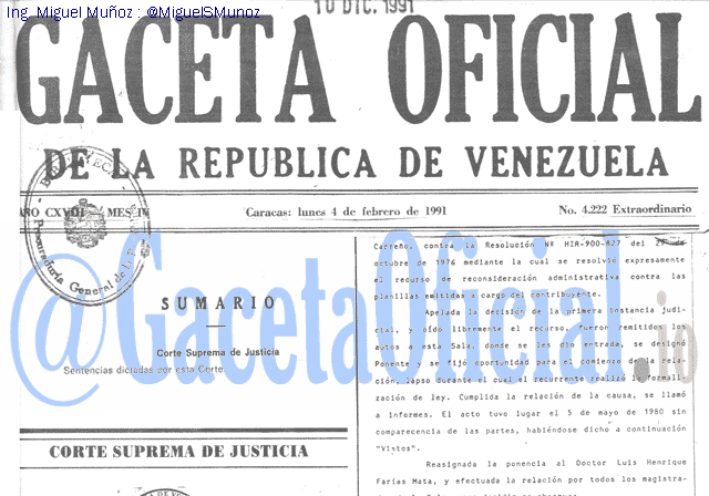 Gaceta Oficial 4222 del 4 Febrero 1991