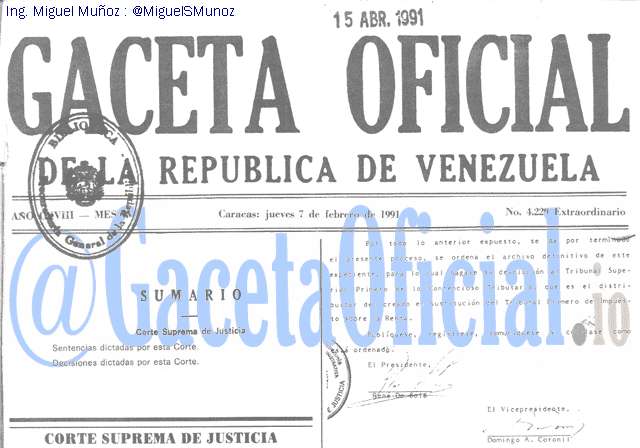 Gaceta Oficial 4229 del 7 Febrero 1991